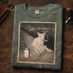 Funny Sphynx Cat Sm*king Meme Shirt, Soft Cotton Unisex Streetwear Aesthetic, Vintage Grunge Meme Graphic Tee, Casual Style, Casual Cool, For Every Occasion