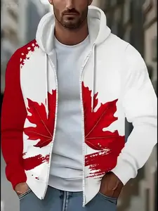 Men's fashion Canadian maple leaf 3D printed hooded cardigan sweater, unique design to create a casual image of a man, adult four-season casual wear, high-quality fabric texture, suitable for gift-giving travel jacket
