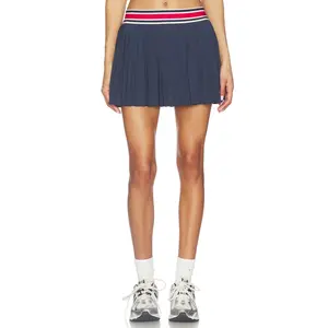 Gold Hinge Striped Tennis Skirt in Navy