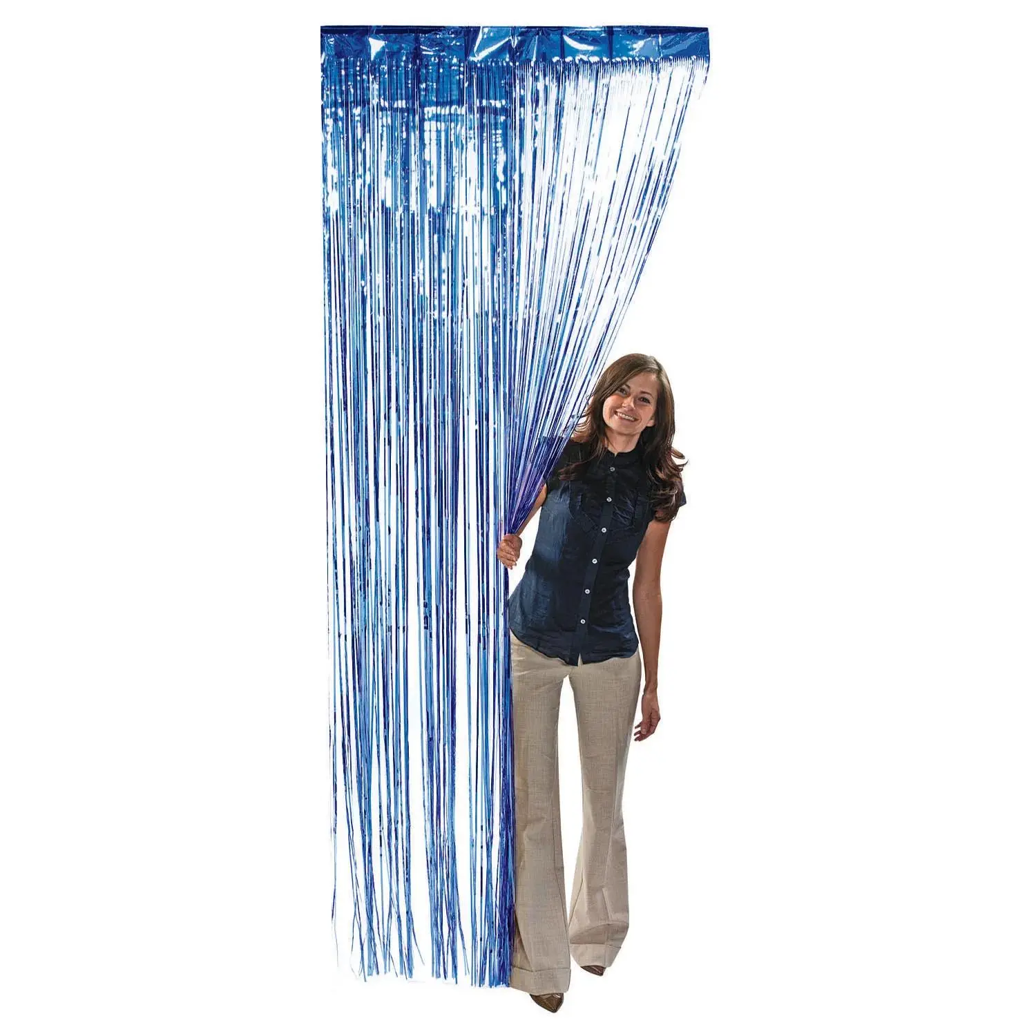 3 ft. x 8 ft. Blue Ready-to-Hang Metallic Foil Fringe Curtain, Birthday, Glamorous