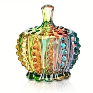 6 Oz Rainbow Multi-Color Glass Jar with Lid, Elegant Crystal Texture, Perfect for Weddings, Parties, Buffets, Jewelry Display