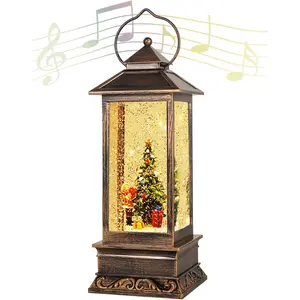 Christmas Snow Globe Lantern Christmas Decorations, Xmas Gifts Christmas Vintage Home Decor Indoor,Christma Lantern Sparkling with Music 6H Timer, Holiday Party Gifts(Christmas Tree)