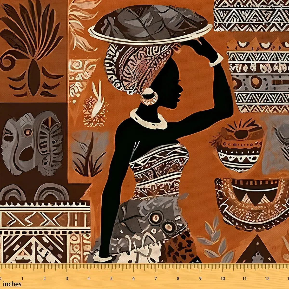 Frican Woman Themed Upholstery Fabric,African Pattern Fabric,Ethnic Afro Decor Decorative Upholstery and Home DIY Projects