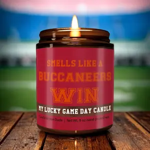 Smells Like a Buccaneers Win Candle - Funny Football Scented Candle for Buccaneers Fans, Lucky Game Day Soy Candle, Fan Cave Decor