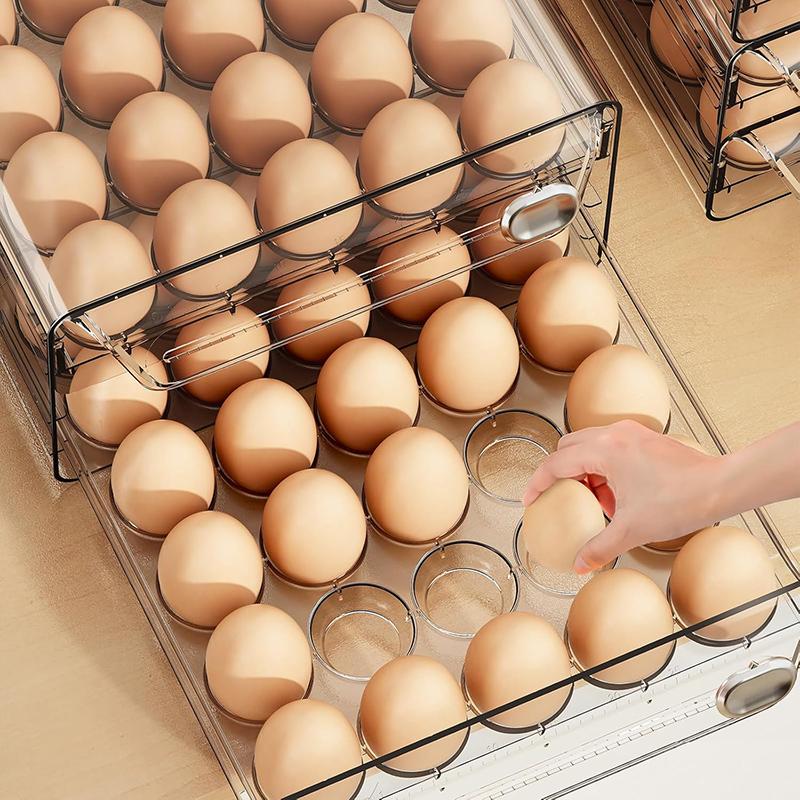 Large Stackable Egg Storage Box for Fridge & Kitchen, 60 Egg Capacity with Freshness Timer, Transparent Anti-Roll Egg Organizer