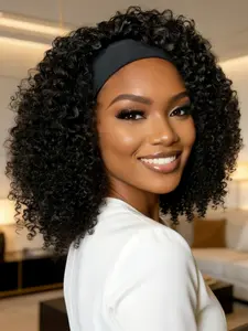 Kinky Curly Human Hair Wigs for Women, 10-16 Inch Headband Wig, Natural, Perfect for Daily Wear & Stylish Looks