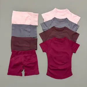 2 Pcs  Impact Sets Short Sleeve Seamless Yoga Fitness Set Women Workout Running Shorts Gym Suit Sweat Suit Set Training Clothes