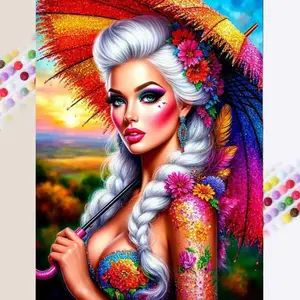 1 set of DIY diamond painting kit, 5D diamond art set, DIY decoration for women, parasol, floral mosaic, diamond art, DIY art home decoration, Diamond Art Tools