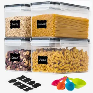 4 PCS X 3.2 L Airtight Food Storage Containers With Lids , Plastic Spaghetti Canisters For Pasta organizer,  Air Tight Kitchen Pantry Organization.