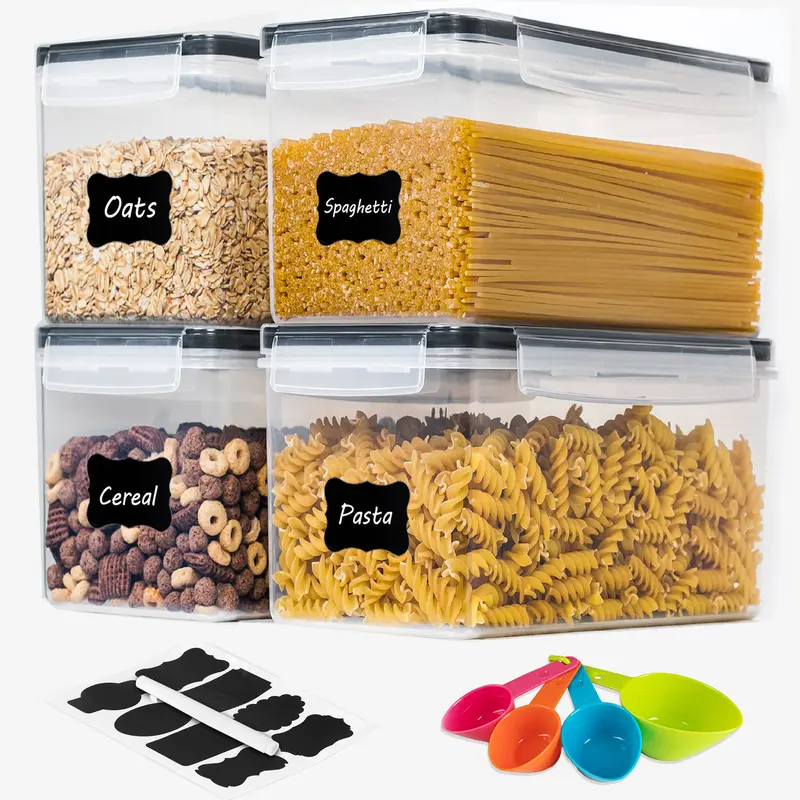 Transparent Airtight Food Storage Containers Organizer Set - 4-Piece 3.2L Plastic Canisters with Airtight Seals, Anti-Leak Lids, Reusable Food Storage Boxes for Spaghetti Pasta, Kitchen Organization, Maintains Freshness & Prevents Contamination