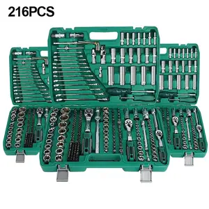 216 ultimate mechanical toolbox sets -1/4, 3/8, 1/2 drive deep and standard socket, ratchet wrench set, suitable for automotive repair and home mechanical tool sets, combination wrenches, hex wrenches, accessories, and storage boxes