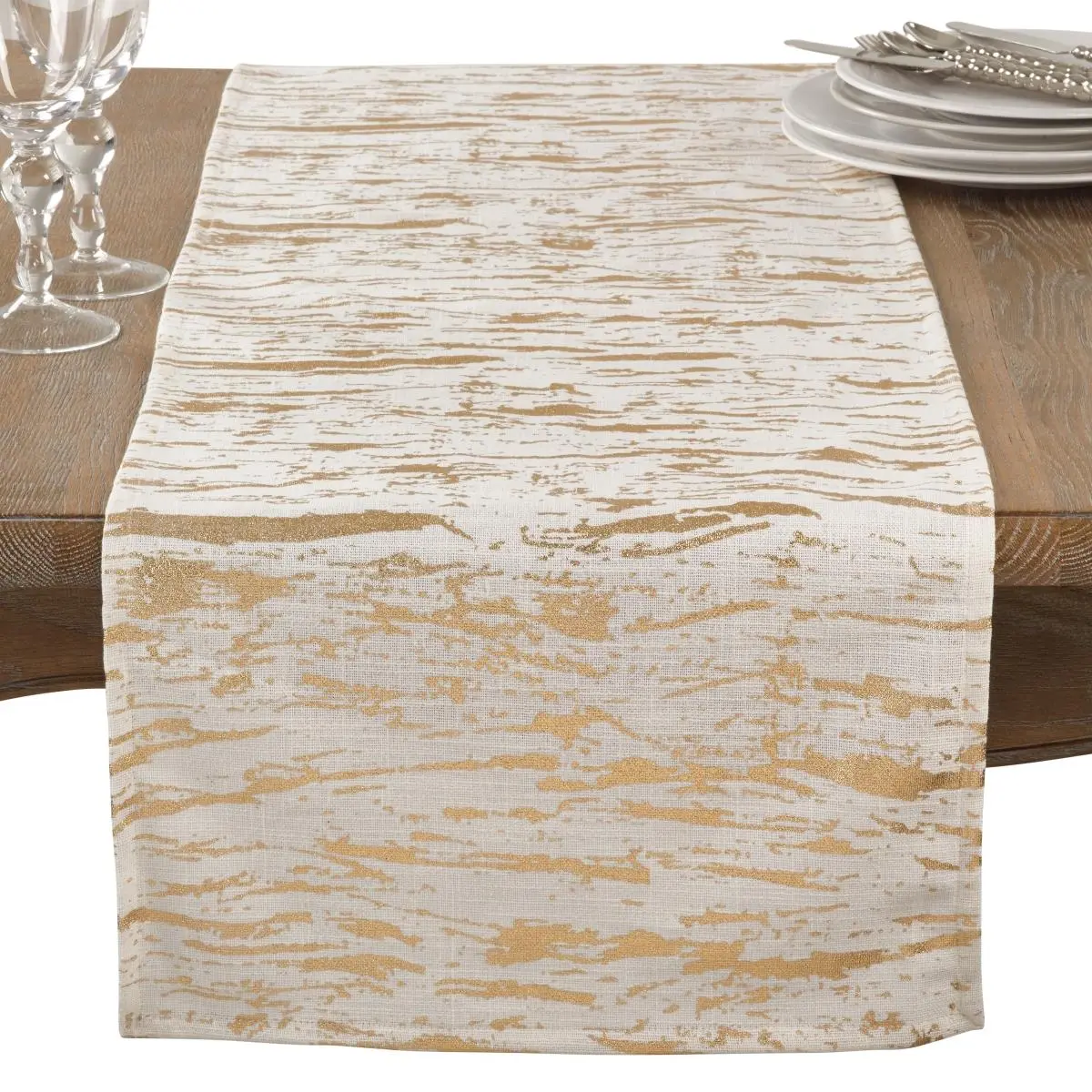 212 MAIN Cotton Fiber Kitchen Linen Runner - Gold Foil Runners, Rectangle, Distressed Foil Splatter Print, 16x72 in