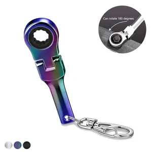 PUKEGM 10mm Ratchet Wrench Keychain Flex Head 72-Tooth Mechanic Gift (Neo Chrome Plating)