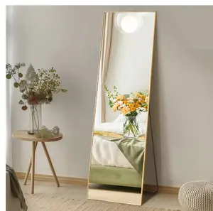 64"x21" High-Quality Full Length Mirror, Aluminum Alloy Frame Ensures Stability, Standing Design for Bedroom, Gold