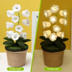 Lily of The Valley Lamp, Crochet Artificial Flowers with Night Lights, Cordless Table Lamp - Women Gift Ideas for Christmas Valentine Mother's Day, Desk Home Decorations