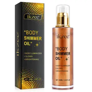 ikzee Body Shimmer Oil features a fine, pearlescent texture that creates a translucent, dewy, diamond-like glow upon application, maximizing the atmospheric effect. Its delicate, high-shine pearlescent particles deliver a sheer, natural shimmer.