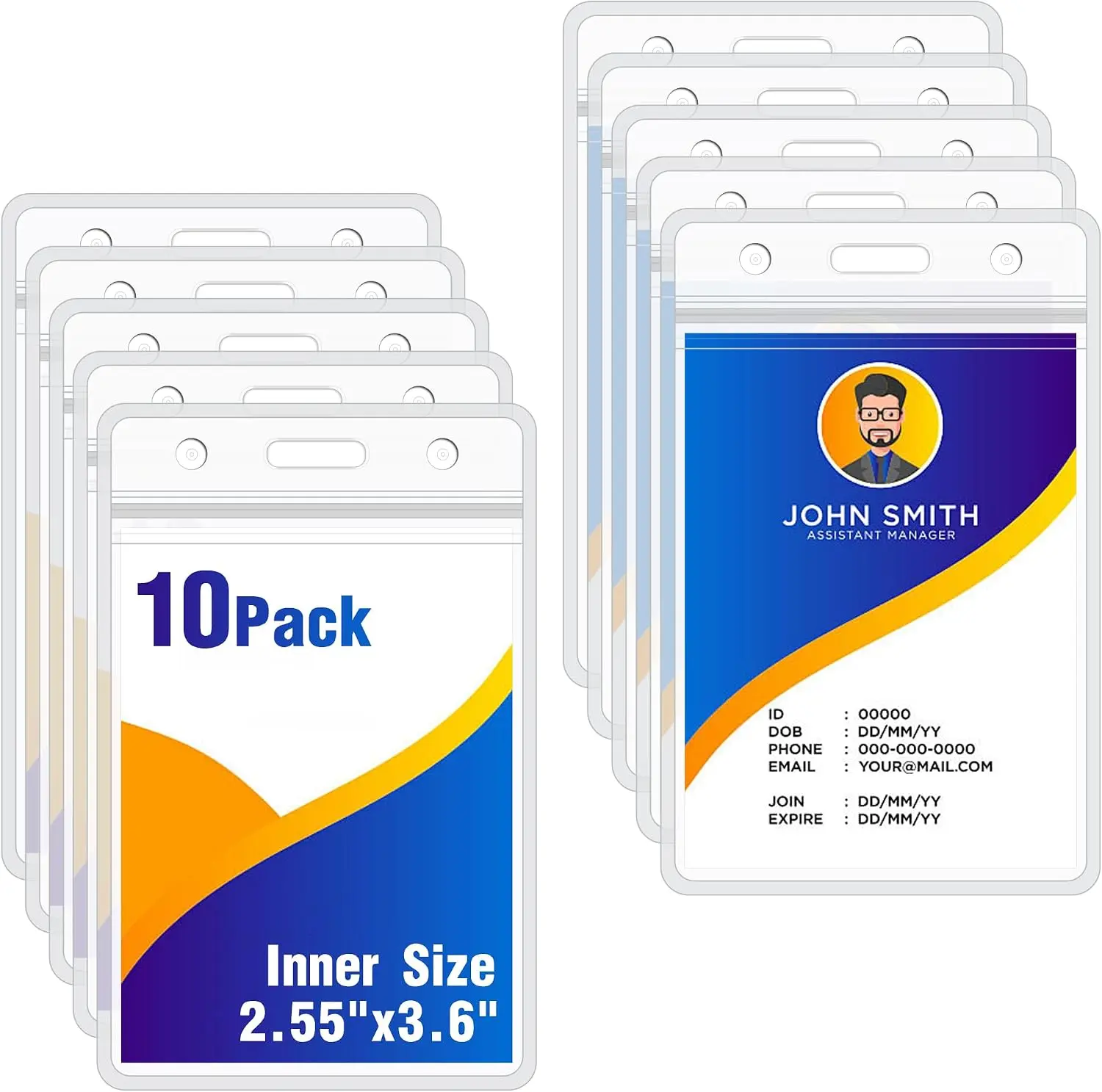 10-Pack Vertical ID Badge Holder - Extra Thick Clear, Waterproof Resealable Zip ID Card Holder for Nurses, Office Use