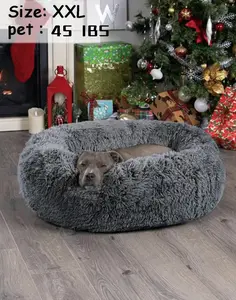 【New Year's gift】Calming Dog & Cat Bed, Anti-Anxiety Donut Cuddler Warming Cozy Soft Round Bed, Fluffy Faux Fur Plush Cushion Bed for Small Medium Dogs and Cats