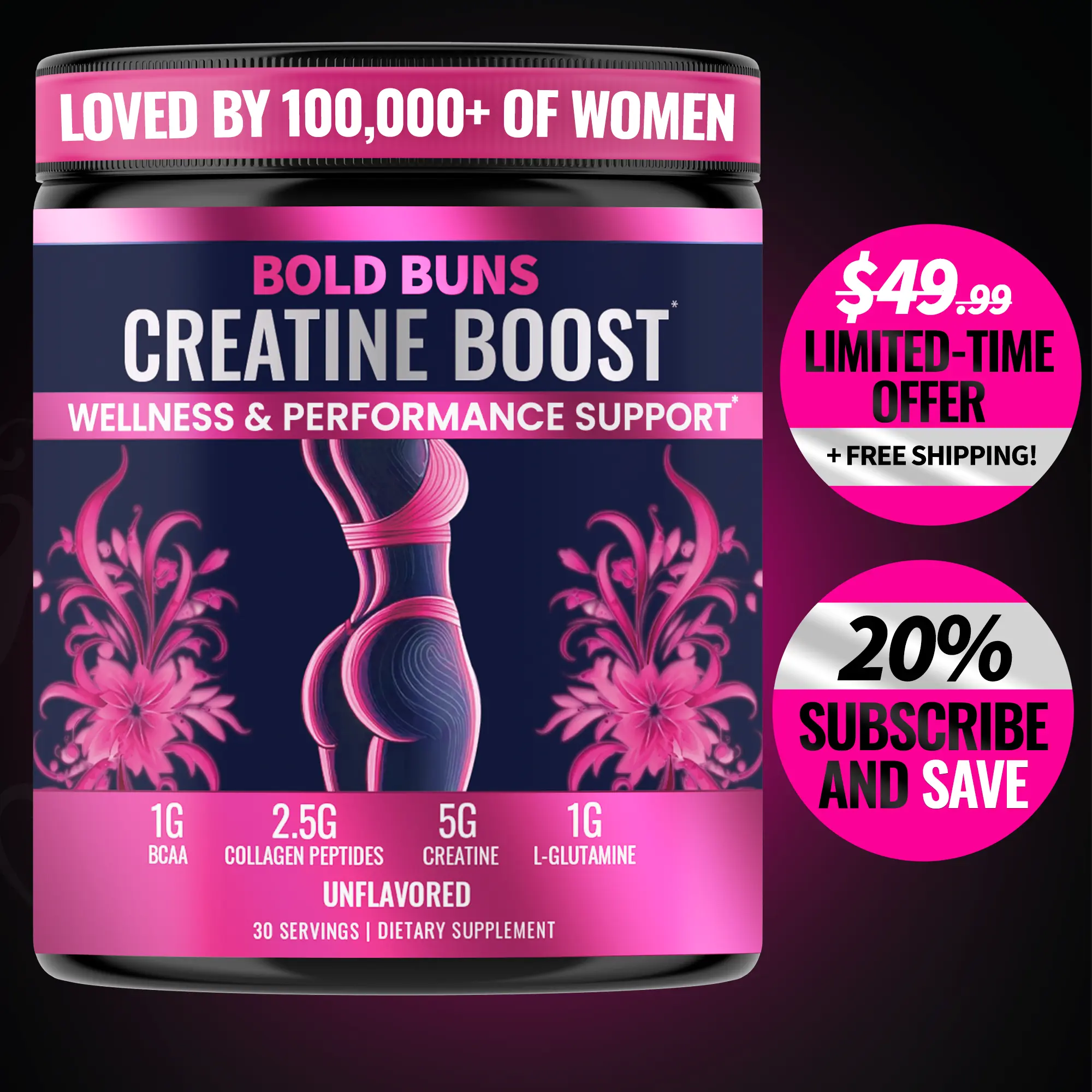 Bold Buns Creatine for Women – Build Strength, Support Skin Glow & Hair Heath, Recover Faster | 30 Servings Bold Buns Creatine for Women – Build Strength, Support Skin Glow & Hair Heath, Recover Faster | 30 Servings
