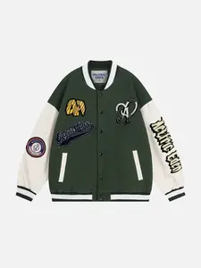 Aelfric Eden Unisex Towel Embroidery Badge Varsity Jacket Casual Streetwear Vintage  Relaxed Fit Ribbed Trims Tops