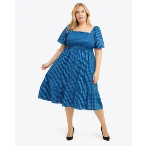 Deana Smocked Dress in Blue Gingham