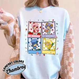 Comfort Colors Cartoon Friends Nostalgia Shirt, 80's Cartoon Characters Rainbow Shirt, Care Bears And Strawberry Tee XF5G W0COR