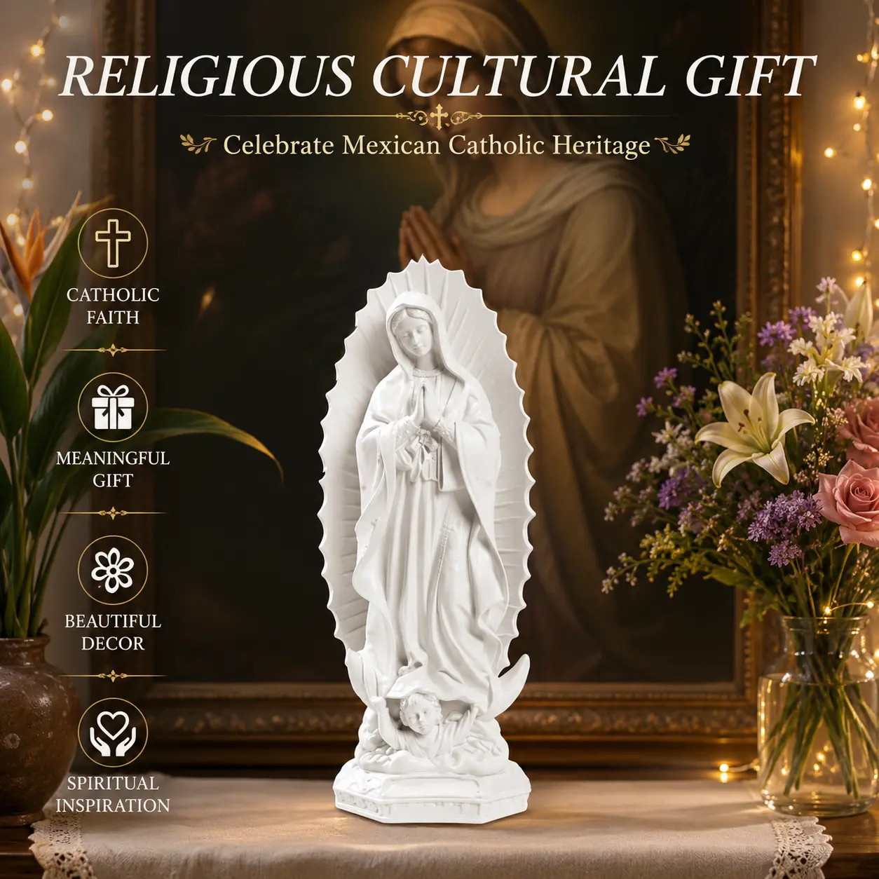 Virgin Mary statue, 7.48-inch Guadepe Aldo resin ornament featuring the Virgin Tree, Catholic Christian religious decor, suitable for family altars, prayer rooms, and bookshelf gifts