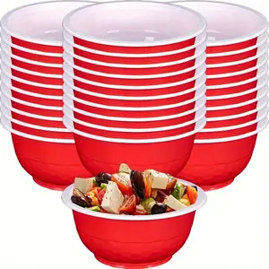 30/10 Red Plastic Bowls 12.5oz Football Printed Disposable Salad Bowls Plastic Serving Bowls Halloween Christmas Wedding Picnic Birthday Soup Popcorn Candy Salsa Fruit Snacks