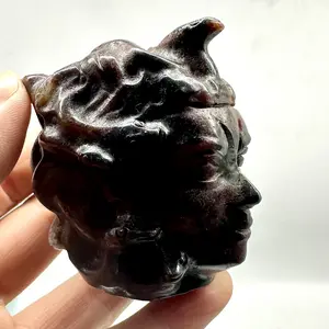1 count Natural Obsidian Medusa Snake Head Carved Quartz Crystal Garnet Reiki Healing