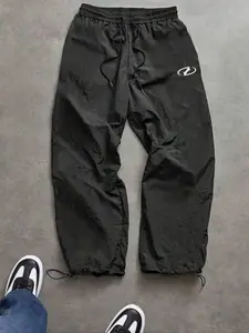 Men's Fashion Printed Casual Sports Pants, Nylon Fabric, Lightweight Breathable, Drawstring Waist, Adjustable Elastic Hem, Perfect for Daily Wear