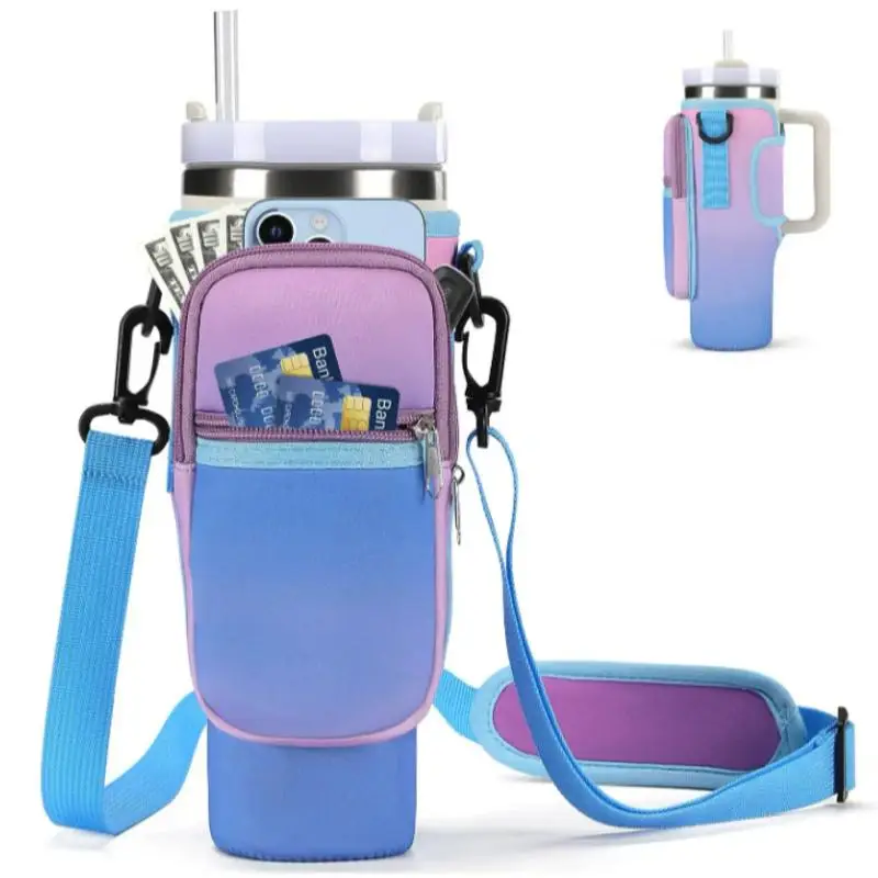 Water Bottle Bag with Adjustable Shoulder Strap, Tumbler Cup Accessories, 40oz Tumbler Carrier Bag, Insulated Water Bottle Travel Carrying Bag with Ce