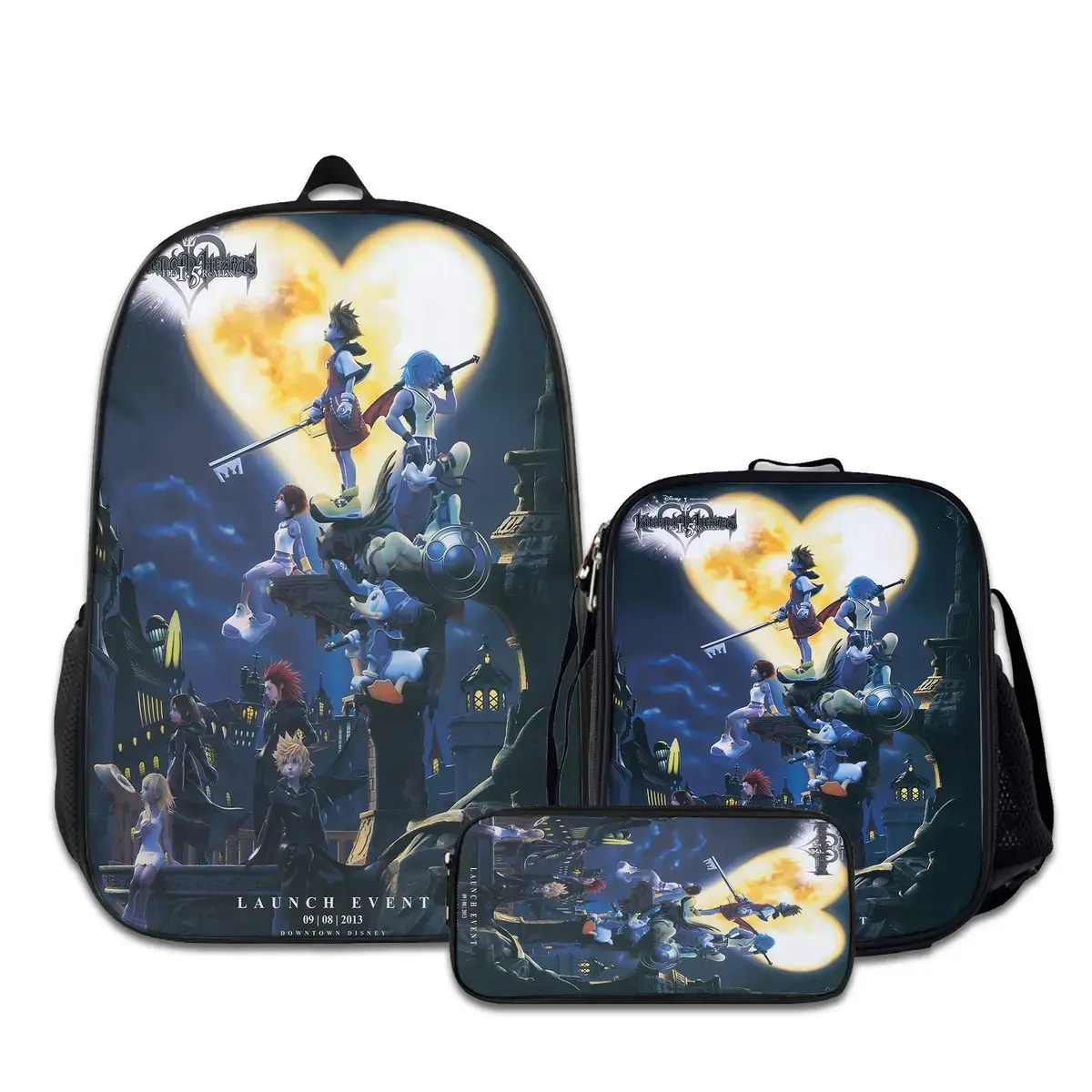 3PCS Backpacks for Girls Set, Cute Kingdom-Hearts-3 School Backpack for Boys with Lunch Box and Pencil Case, Aesthetic Bookbag for Teens, Lightweight Classic Backpack for Travel, Work, Picnic