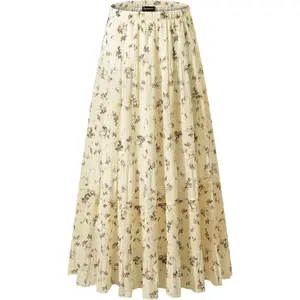 Women's Chiffon Stretch High-Waisted Pleated A-Line Long Skirt