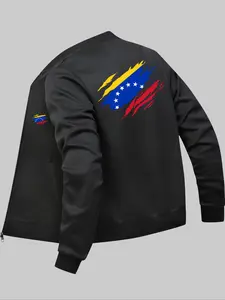 Men's Venezuela Flag Graphic Print Zip Up Jacket, Regular Fit Casual Long Sleeve Pocket Outerwear for Daily Wear, Men's Clothes for All Seasons