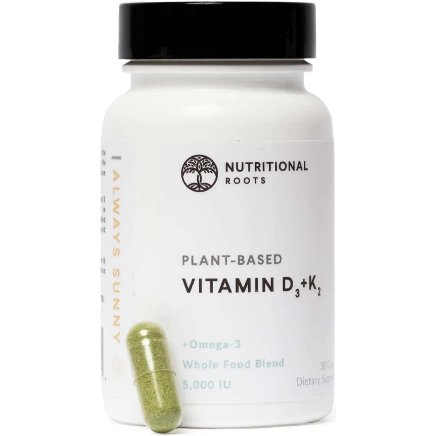 Nutritional Roots Vitamin D3 + K2 (MK-7) 5,000 IU – 30 Capsules | Plant-Dietary Supplement for Bone & Immune Wellness - Non-GMO, Gluten-Free & Vegan - 30 Servings