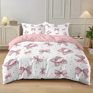 3-piece bedding set (1 duvet cover + 2 pillowcases, no insert) - Sweet and girly pink duvet cover set with bow print. Soft and comfortable bedding set, suitable for room decor, suitable for all seasons, and makes a great gift.