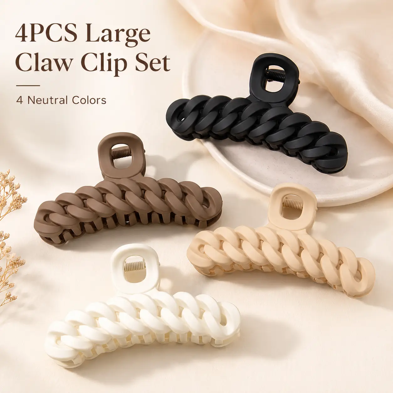 4 PCS Eco-friendly Chain Claw Clip 3pc Set Neutral Sustainable Recycled Materials Hair Clips - MM2