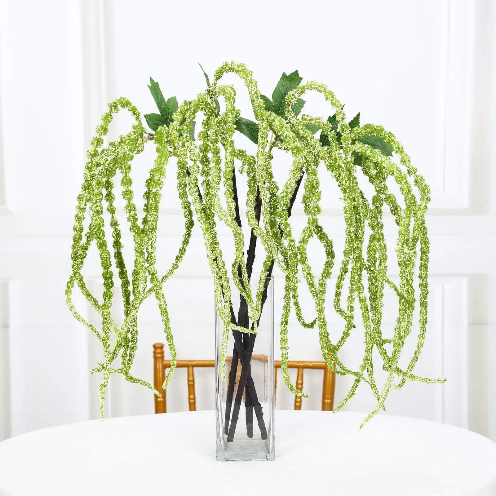 2-Pack Plastic Artificial Hanging Flowers Amaranthus Hanging Sprays with Ivy Leaves, Styrofoam Ball, 7 Strands Total Silk Trailing Stems (32" Total, 16" Length, 3" Width, 4" Stem, 1cm Thickness) - Faux Vine Garland Artificial Flowers Home Decor Accents