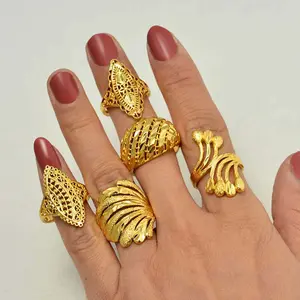Wando 5Style Ethiopia Dubai Bead Gold Color Arab Rings Resizable for Women/Adolescent  Wedding Jewelry African /Halloween Gift