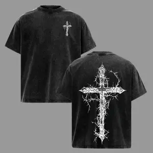 AnimeEcho Store  Thorn Cross Gothic Cross T-shirt Hoodie Sweatshirt Washed Biblical Cross Art Tee Jesus Tshirt , Cross Tee, Christian Apparel Streetwear Menswear Oversized Top Men and Women Bible Verse Church Outfit Gym Pump Cover