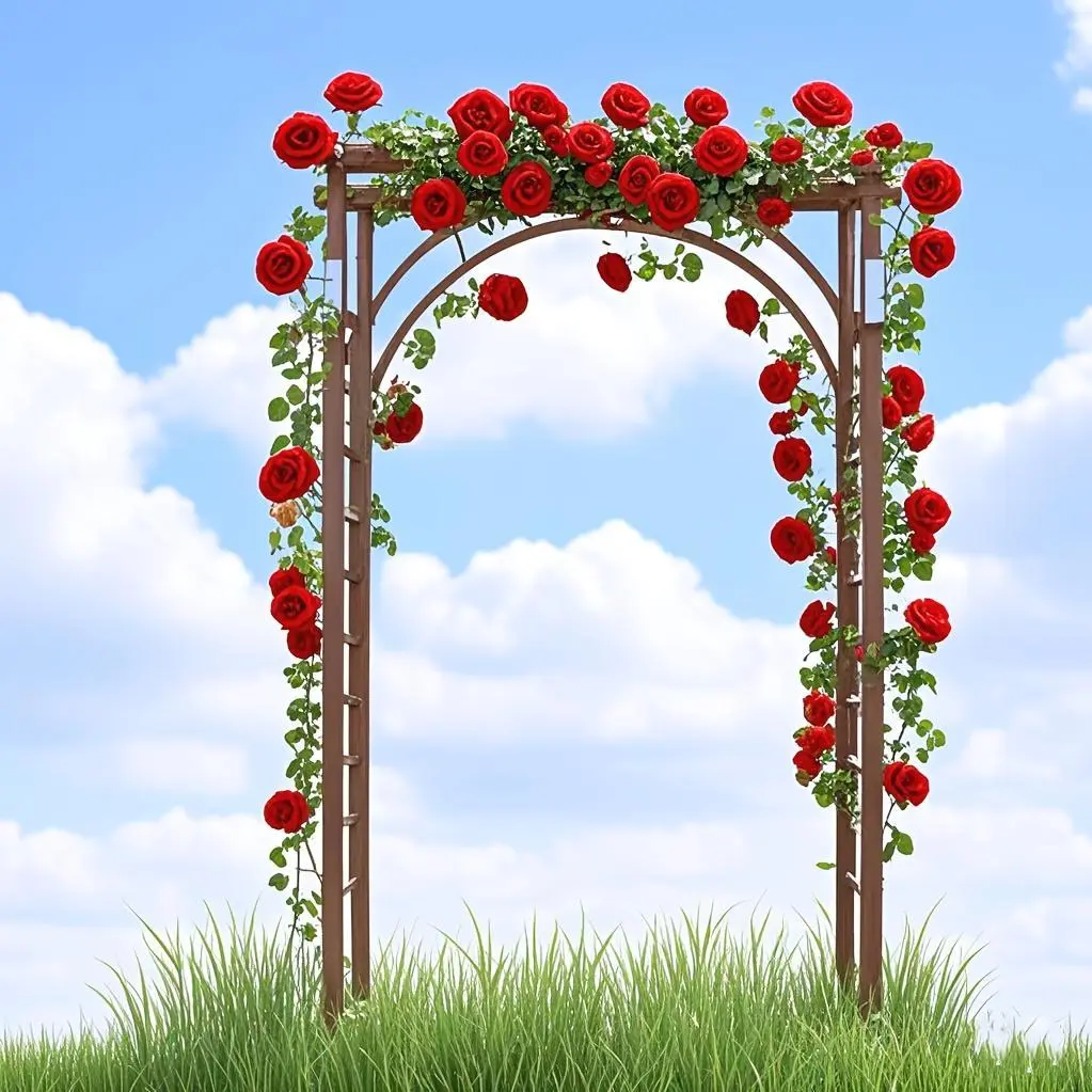 Wooden Arch 5.2*1.9*7ft Dark Brown Rectangular Wooden Arch Courtyard Wedding Party Valentine's Day Proposal Garden Decoration Garden Vines; Trellis for Climbing Plants ; Garden Decor for Outside; Garden Arch ; Wedding Decorations