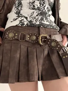 Boho Vintage Patchwork Belt with Faux Fur, Antique Copper Rivets, Rabbit Fur Decor, Elegant and Sexy, Perfect for Parties and Casual, Boho Style Belt