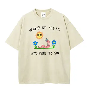 wake up sluts it's time to sin Washed short-sleeved shirt
