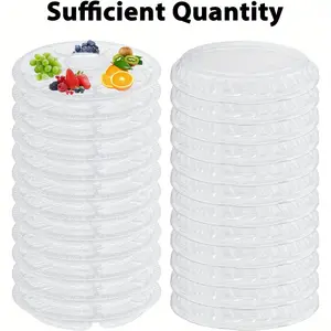 10 sets (10 lids+10 plates) Round Plastic Serving Tray, Clear Round Plastic Veggie Tray with Lid, Disposable Food Storage Containers 6 Divided Compartment Container for Fruit Nut Snack