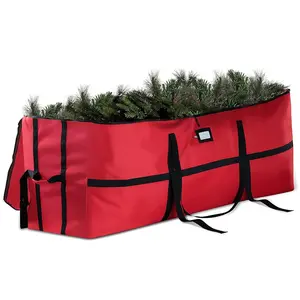 Zober Wide Christmas Tree Storage Bag for 9 Ft Trees - Durable 600D Oxford Fabric - Strong Handles & Card Slot - Red