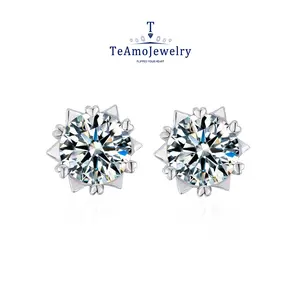 【E-004】S925 Moissanite Snowflake Shaped Earring, Unique and Elegant Design Gift Jewelry For Girlfriend