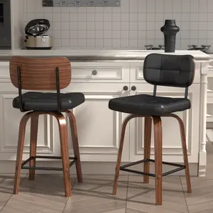 Homeokay Modern Swivel Bar Stools 26 Inch PU Leather Counter Height Stools Bentwood Back and Frame Bar Stools for Kitchen Island Dining Chair for Stylish Dining Spaces