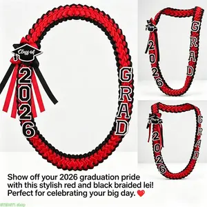 Satin Braided Graduation Lei, Class Of 2026 Ribbon Garland With GRAD Letters And Grad Cap Charm, Royal Blue Gold Hand Woven Neck Accessory, Soft Reusable Grad Gift For High School College Commencement And Graduation Photo Sessions