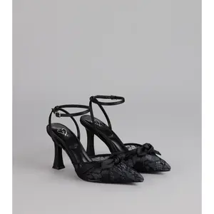 Noir Charm Lace Bow Heels