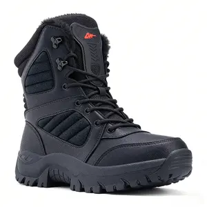 Men's High-Top Tactical Winter Boots - Waterproof, Snowproof, Non-Slip, Warm Plush Insulated Textile Upper Worker Footwear for Extreme Cold Weather - Durable Outdoor Trekking Camping Shoes